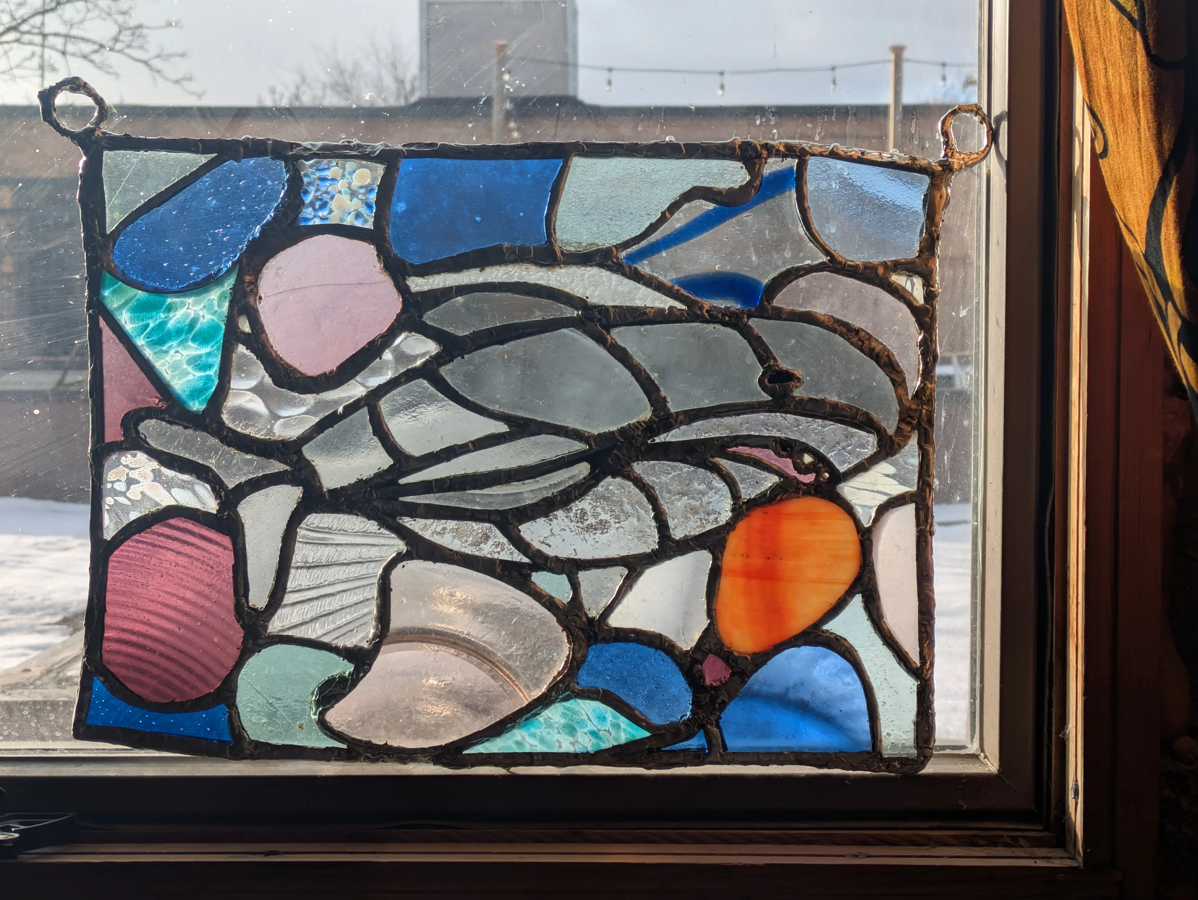 Shark stained glass panel